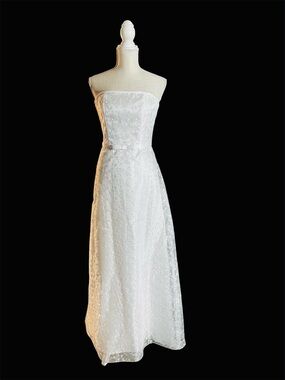 Jessica McClintock Strapless White Embroidered A-Line Gown with Bow